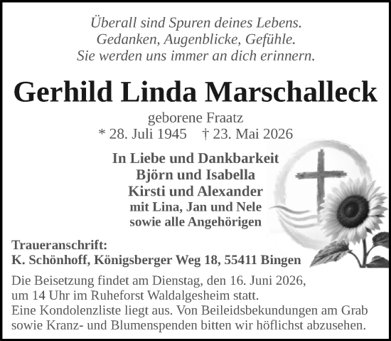 Traueranzeige von Gerhild Linda Marschalleck von Allgemeine Zeitung Rheinhessen-Nahe
