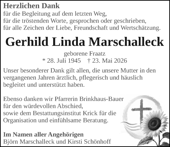 Traueranzeige von Gerhild Linda Marschalleck von Binger-/Ingelheimer Wochenblatt