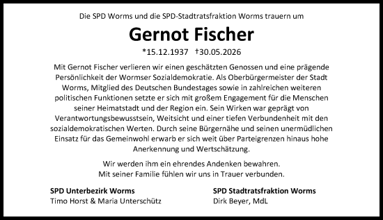 Traueranzeige von Gernot Fischer von Wormser Zeitung