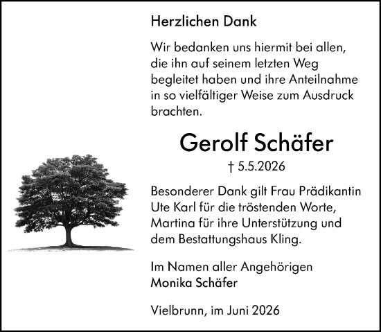 Traueranzeige von Gerolf Schäfer von Odenwälder Echo