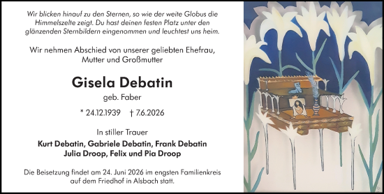Traueranzeige von Gisela Debatin von Darmstädter Echo