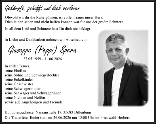 Traueranzeige von Giuseppe Spera von Dill Block