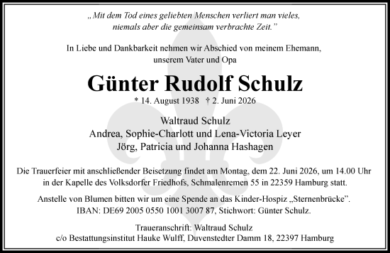 Traueranzeige von Günter Rudolf Schulz von Wiesbadener Kurier