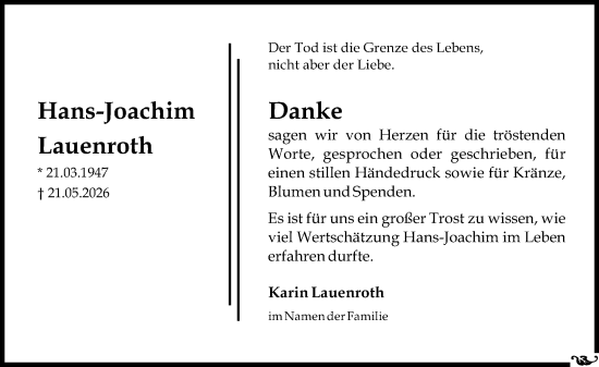 Traueranzeige von Hans-Joachim Lauenroth von Allgemeine Zeitung Mainz