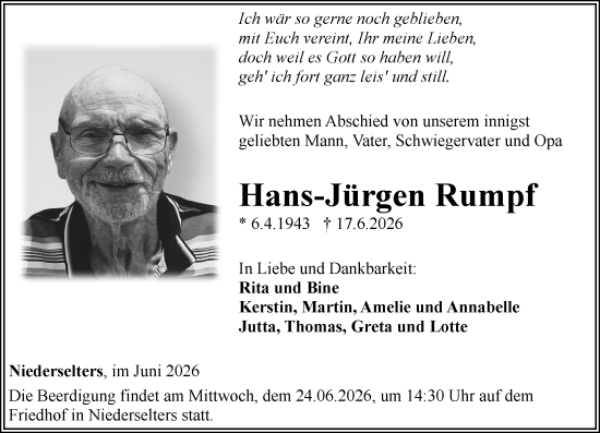 Traueranzeige von Hans-Jürgen Rumpf von Nassauische Neue Presse