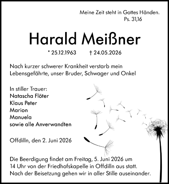Traueranzeige von Harald Meißner von Dill Block