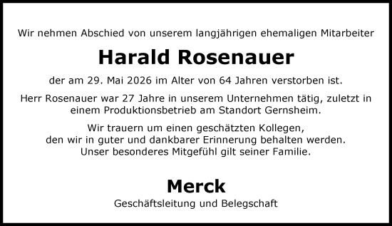 Traueranzeige von Harald Rosenauer von Groß-Gerauer Echo