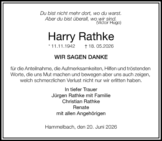 Traueranzeige von Harry Rathke von Odenwälder Echo