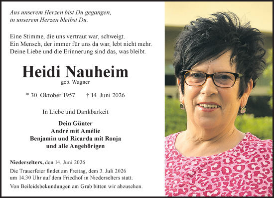 Traueranzeige von Heidi Nauheim von Camberger Anzeiger