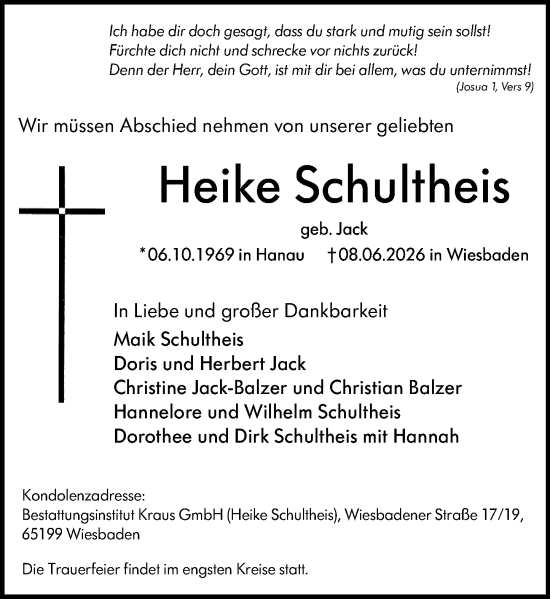 Traueranzeige von Heike Schultheis von Wiesbadener Kurier