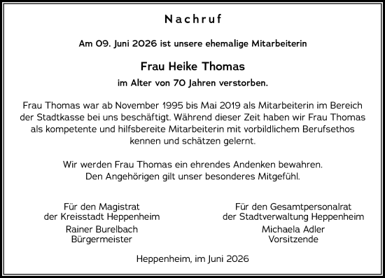 Traueranzeige von Heike Thomas von Starkenburger Echo