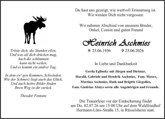 Traueranzeige von Heinrich Aschmies von Groß-Gerauer Echo
