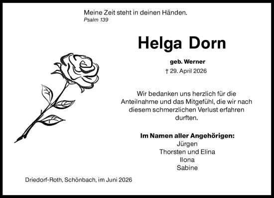 Traueranzeige von Helga Dorn von Dill Block