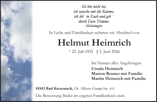 Traueranzeige von Helmut Heimrich von Allgemeine Zeitung Rheinhessen-Nahe