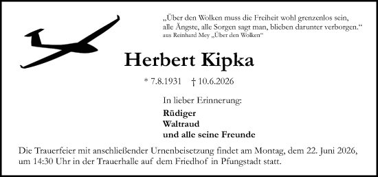 Traueranzeige von Herbert Kipka von Darmstädter Echo