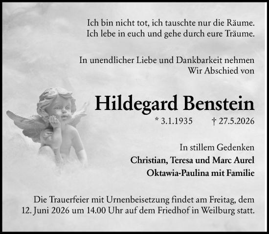 Traueranzeige von Hildegard Benstein von Weilburger Tageblatt