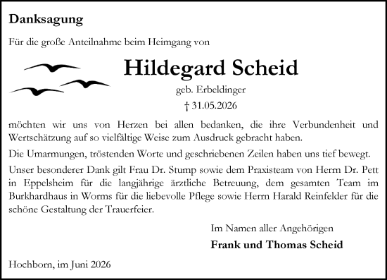 Traueranzeige von Hildegard Scheid von Allgemeine Zeitung Alzey