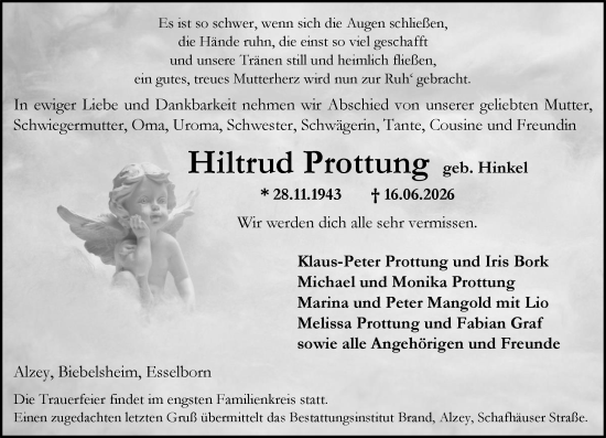 Traueranzeige von Hiltrud Prottung von Allgemeine Zeitung Alzey