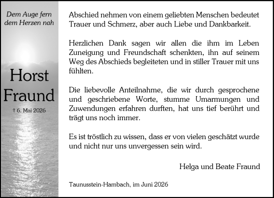 Traueranzeige von Horst Fraund von Wiesbadener Kurier