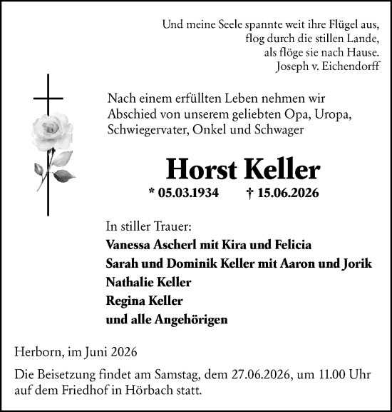 Traueranzeige von Horst Keller von Dill Block