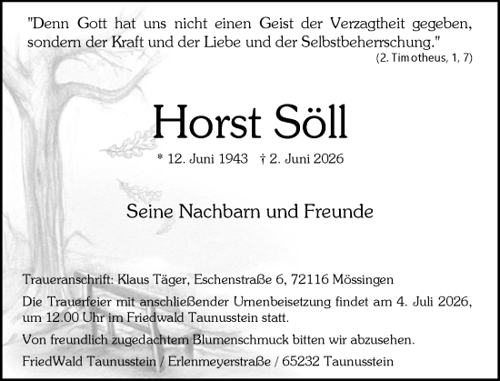 Traueranzeige von Horst Söll von Wiesbadener Kurier
