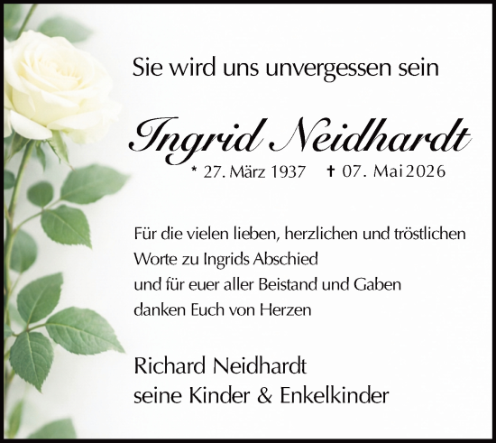 Traueranzeige von Ingrid Neidhardt von Groß-Gerauer Echo