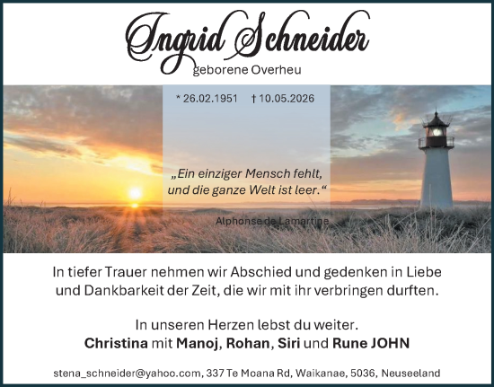 Traueranzeige von Ingrid Schneider von Camberger Anzeiger