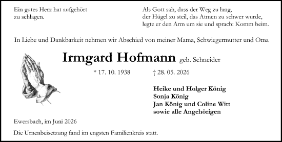 Traueranzeige von Irmgard Hofmann von Dill Block