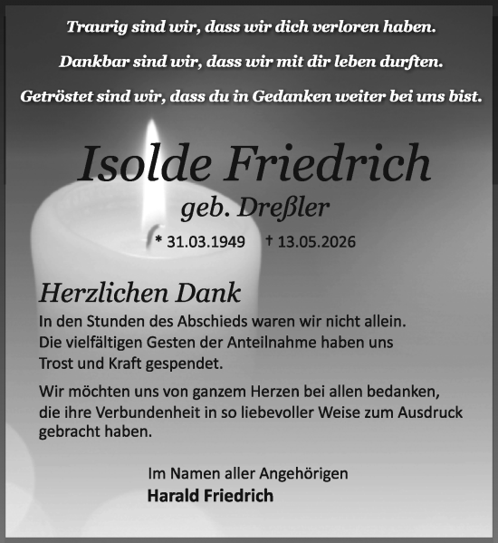 Traueranzeige von Isolde Friedrich von Darmstädter Echo