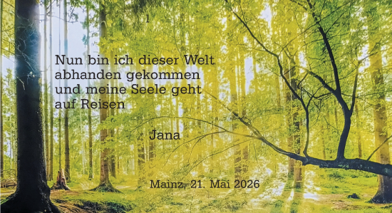 Traueranzeige von Jana Kucera von Allgemeine Zeitung Mainz