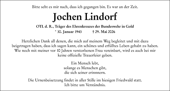 Traueranzeige von Jochen Lindorf von Wiesbadener Kurier