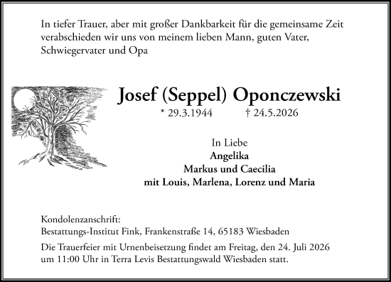 Traueranzeige von Josef Oponczewski von Wiesbadener Kurier