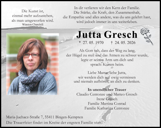 Traueranzeige von Jutta Gresch von Binger-/Ingelheimer Wochenblatt