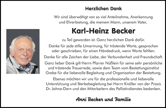 Traueranzeige von Karl-Heinz Becker von Hinterländer Anzeiger