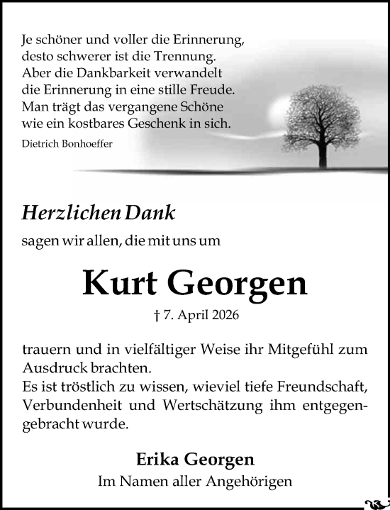 Traueranzeige von Kurt Georgen von Allgemeine Zeitung Mainz