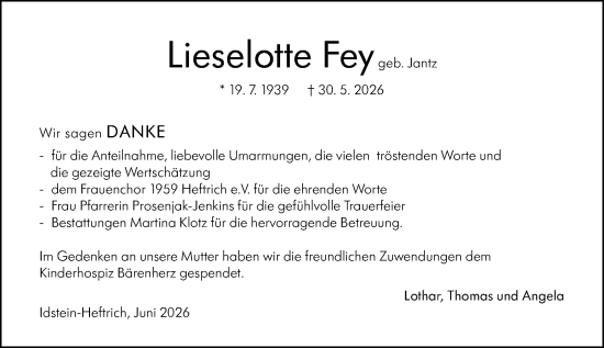 Traueranzeige von Lieselotte Fey von Idsteiner Land/Untertaunus