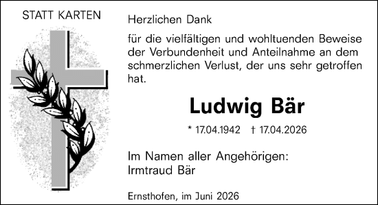 Traueranzeige von Ludwig Bär von Darmstädter Echo