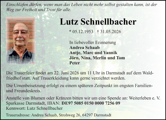 Traueranzeige von Lutz Schnellbacher von Darmstädter Echo