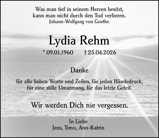 Traueranzeige von Lydia Rehm von Hinterländer Anzeiger
