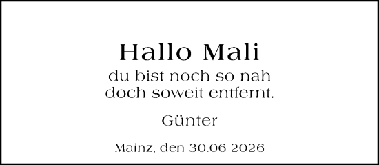 Traueranzeige von Mali Freimuth von Allgemeine Zeitung Mainz