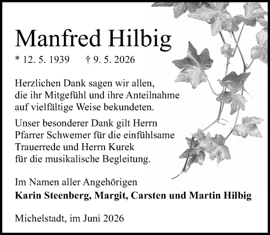 Traueranzeige von Manfred Hilbig von Odenwälder Echo