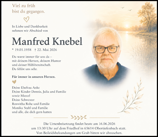Traueranzeige von Manfred Knebel von Nassauische Neue Presse