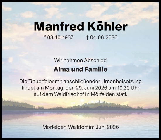 Traueranzeige von Manfred Köhler von Groß-Gerauer Echo
