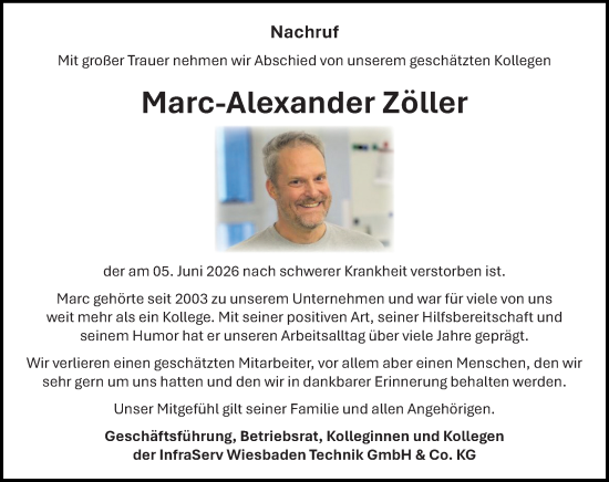 Traueranzeige von Marc-Alexander Zöller von Wiesbadener Kurier