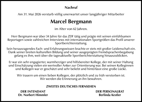 Traueranzeige von Marcel Bergmann von Allgemeine Zeitung Mainz