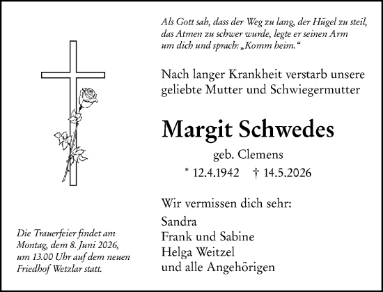Traueranzeige von Margit Schwedes von Dill Block