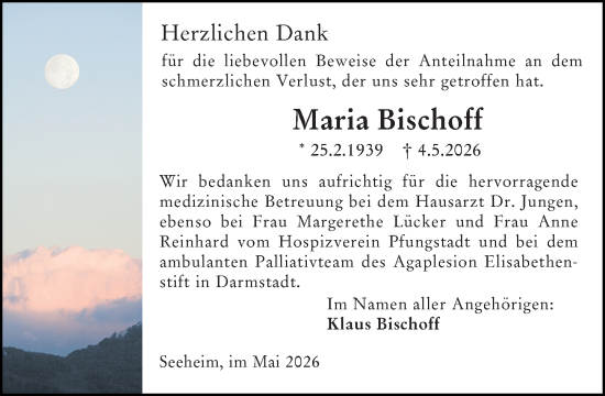 Traueranzeige von Maria Bischoff von Darmstädter Echo