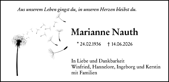 Traueranzeige von Marianne Nauth von Rüsselsheimer Echo