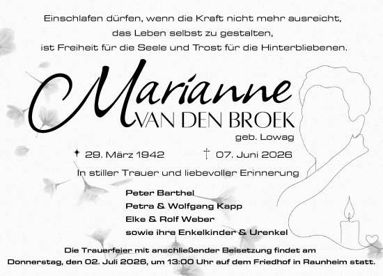 Traueranzeige von Marianne Van den Broek von Rüsselsheimer Echo