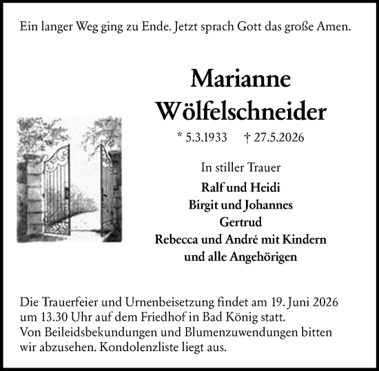 Traueranzeige von Marianne Wölfelschneider von Odenwälder Echo